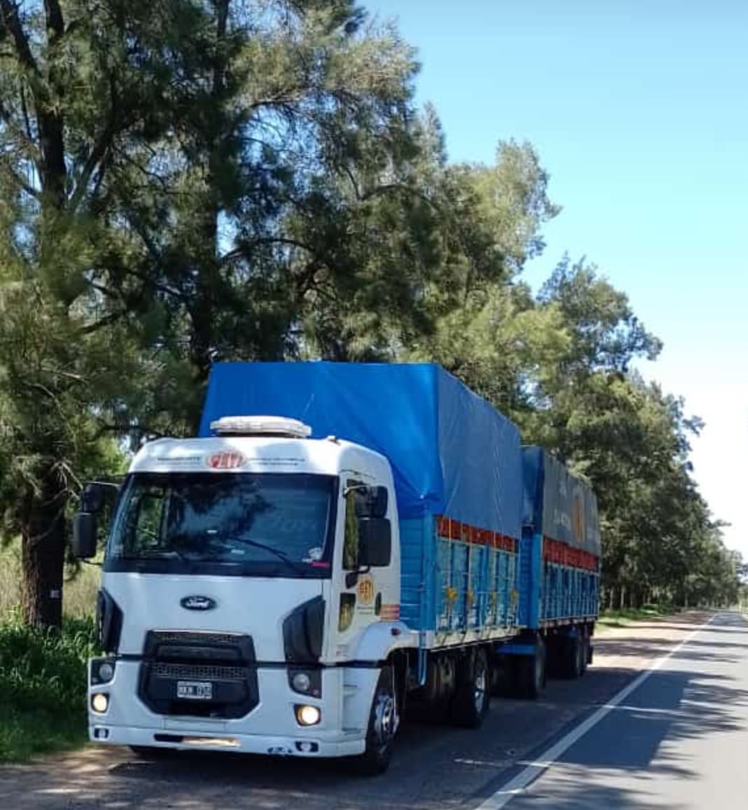 Camión Ford de Transporte PETI con acoplado, en ruta